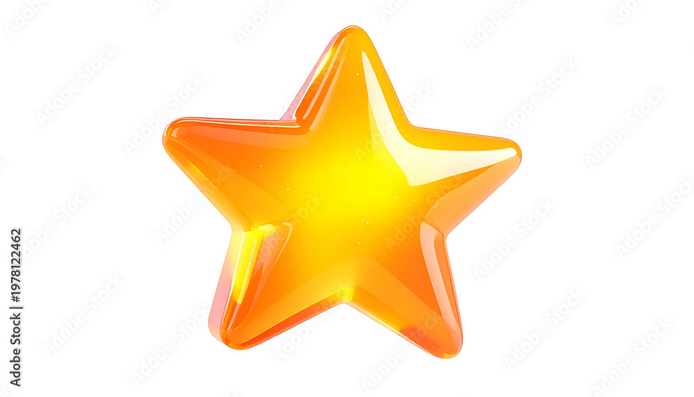 Fototapeta premium Golden yellow glossy star with shiny surface; a perfect award element on black background