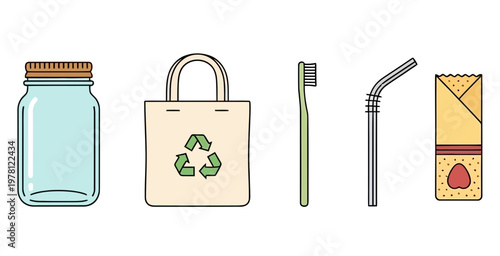 Title eco friendly alternatives sustainable living choices for a greener planet description a collection of reusable items jar tote bag toothbrush straw