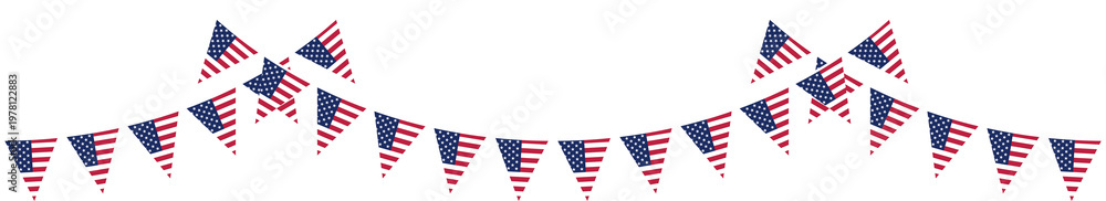 Obraz premium Seamless USA Flag Party Bunting Border for 4th of July Independence Day – Flat Design Illustration