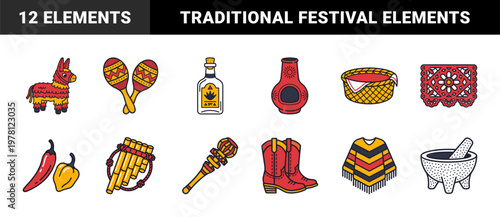 Mexican Festival and Folk Art Design Elements
