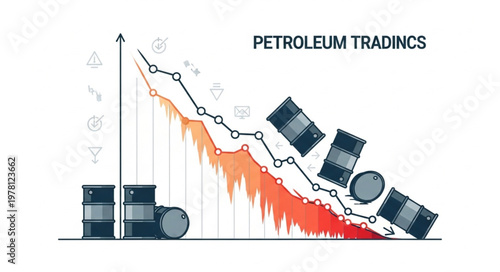 Petroleum Trading Decline Graph with Oil Barrels.