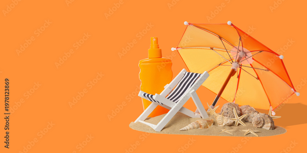 Obraz premium Beach chair with colorful umbrella and summer items