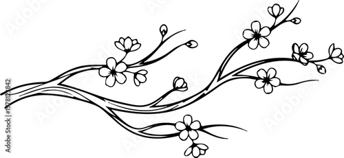 Luxury Fine Line Golden Cherry Blossom Branch Element Minimalist Sakura Motif