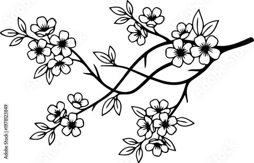 Luxury Fine Line Golden Cherry Blossom Branch Element Minimalist Sakura Motif