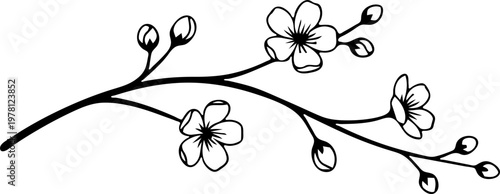 Luxury Fine Line Golden Cherry Blossom Branch Element Minimalist Sakura Motif