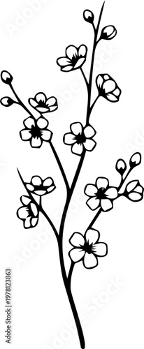 Luxury Fine Line Golden Cherry Blossom Branch Element Minimalist Sakura Motif