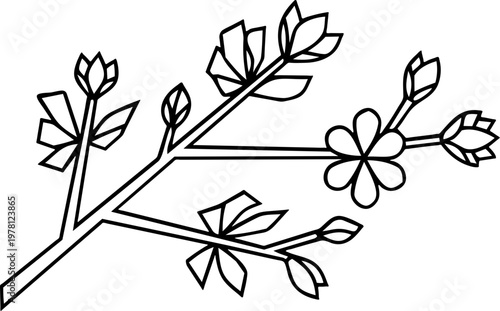 Luxury Fine Line Golden Cherry Blossom Branch Element Minimalist Sakura Motif