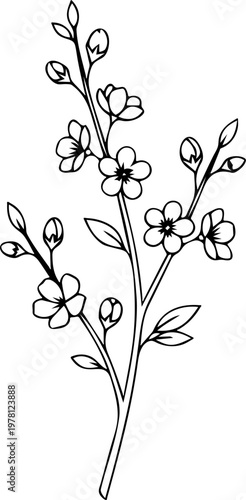 Luxury Fine Line Golden Cherry Blossom Branch Element Minimalist Sakura Motif