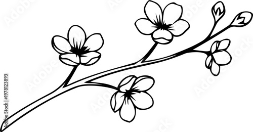 Luxury Fine Line Golden Cherry Blossom Branch Element Minimalist Sakura Motif