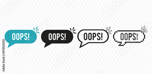 Oops Comic Stylized Speech Bubble with bold OOPS text Error Expression
Cartoon in black and white designs Vector Illustration