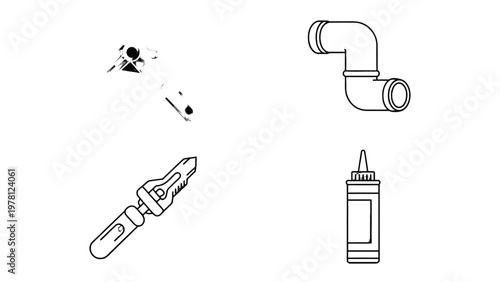 Assortment of Basic Tool Icons : An assortment of tool icons arranged artfully on the canvas, each meticulously outlined to highlight their unique characteristics.