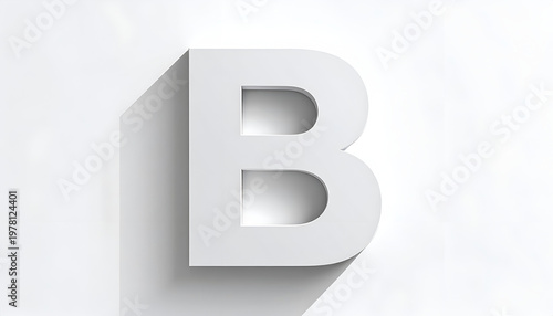 White three-dimensional letter B casting long shadow on a plain white surface