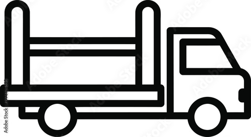Black outline of a flatbed truck with a cab and cargo bed lorry vehicle transport