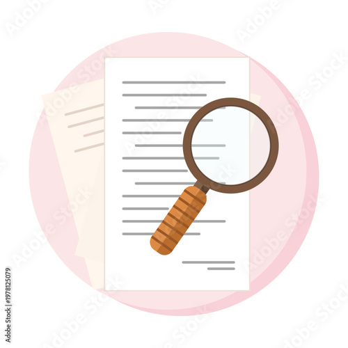 Document inspection and auditing concept with magnifying glass on papers