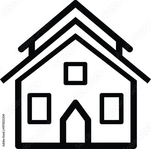 Black outline of a two story house with a peaked roof house symbol lodging shelter estate dwelling symbol