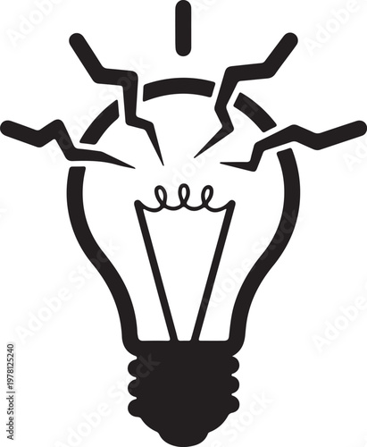 Black light bulb, broken, cracked, electricity, ideas, inspiration, vector icon isolated on Transparent Background