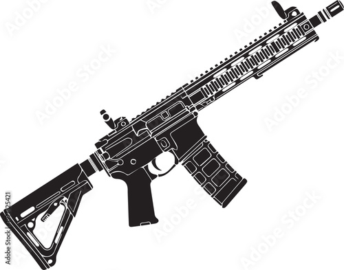 Isolated vector illustration of a black Carbine rifle like an M16 or AR15 carbine for military and army weapon shooting
