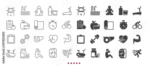 Fitness icons collection. Multi series icons. Line and glyph solid web icons collection