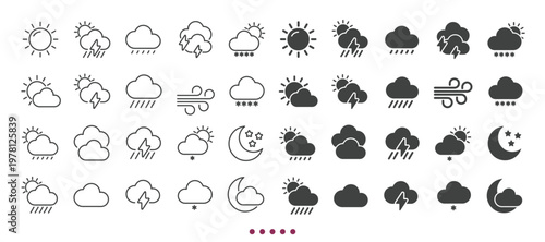 Weathers icons collection. Multi series icons. Line and glyph solid web icons collection