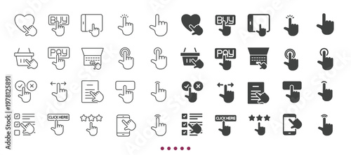 Click gesture icons collection. Multi series icons. Line and glyph solid web icons collection