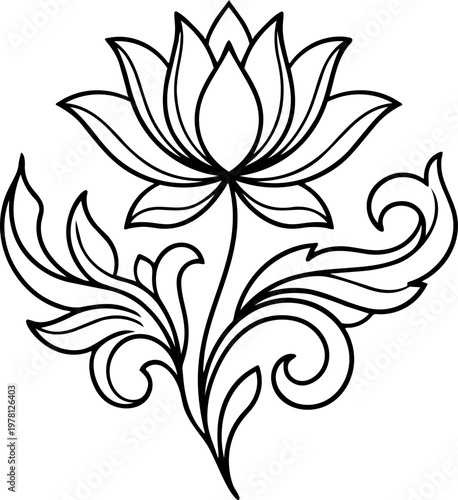 Elegant Gold Lotus Flower Fine Line Drawing Continuous One Line Art Motif