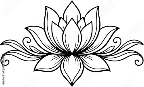 Elegant Gold Lotus Flower Fine Line Drawing Continuous One Line Art Motif