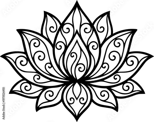 Elegant Gold Lotus Flower Fine Line Drawing Continuous One Line Art Motif