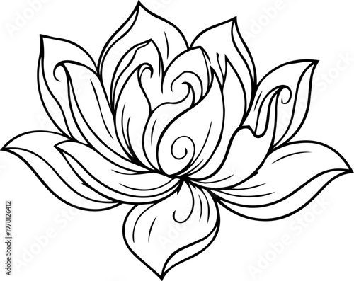 Elegant Gold Lotus Flower Fine Line Drawing Continuous One Line Art Motif