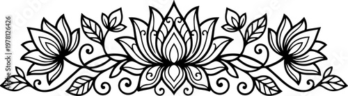 Elegant Gold Lotus Flower Fine Line Drawing Continuous One Line Art Motif