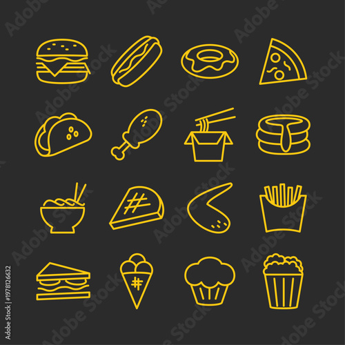Fast Food artful trendy stylish design gorgeous vector Illustration colorful background