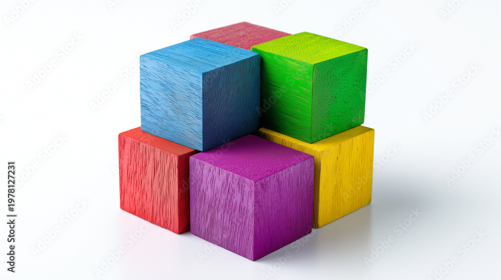 Fototapeta premium Bright Wooden Blocks in Stack Minimal Composition