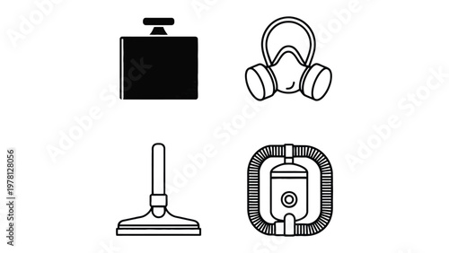 Industrial Safety Icons: An array of essential safety equipment icons, each representing a crucial element in maintaining a safe and secure working environment.