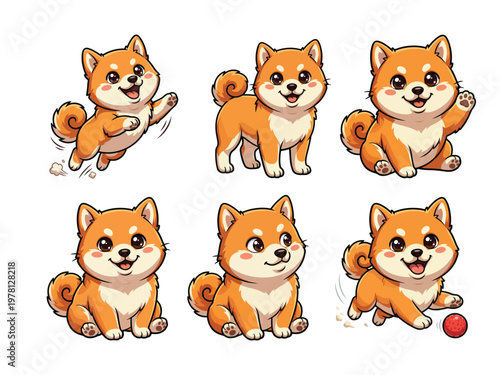 Cute Baby Shiba Inu Dog Cartoon Character Pet Mascot Isolated White Background Vector Illustration