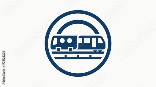 Minimalist Subway Train Icon in Blue Circle