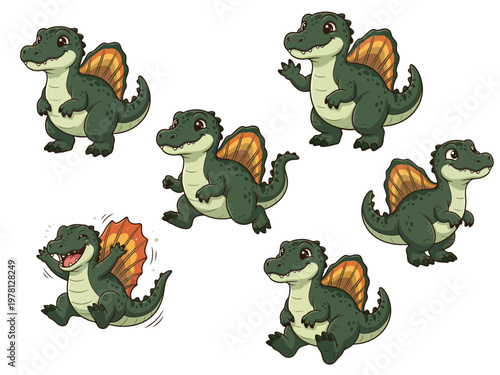Cute Baby Spinosaurus Sail Back Dinosaur Cartoon Character Natural Color Mascot Isolated White Background
