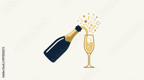 Champagne Bottle Pouring Into A Glass Celebration Concept