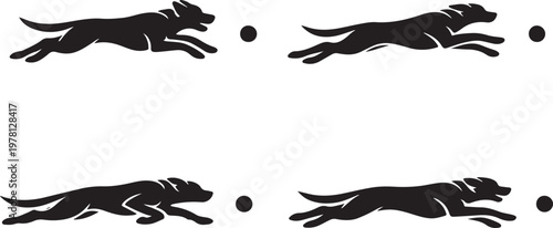 Greyhound Dog Running and Jumping Silhouette Set with Ball Isolated on White
