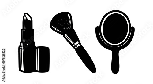 Cosmetic tools illustration isolated on black background