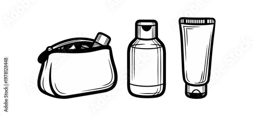 Cosmetics and skincare products illustration isolated on black