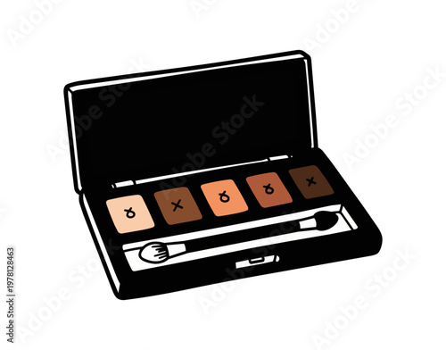 Cosmetics eye shadow palette with applicator on black background