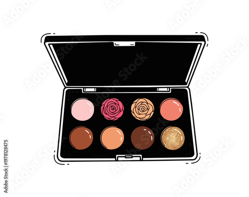 Cosmetics palette illustration with various colors and styles