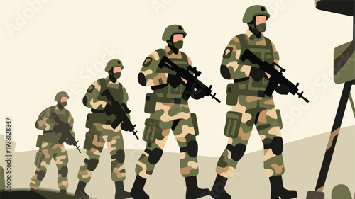 Illustration Of A Soldier On Patrol In The Desert Vector Design Template