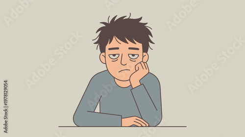 Young man looking bored sitting down.