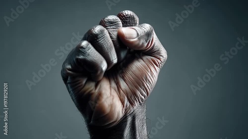 Clenched black hand raised in celebration of Black History Month in concept video animation