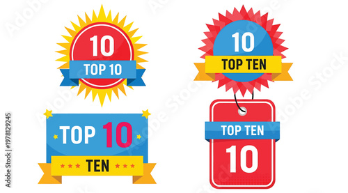 Set of modern top ten and sale stickers and labels for business and commerce
