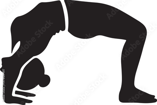Yoga, downward facing dog, black silhouette, fitness icon, vector illustration isolated on Transparent Background