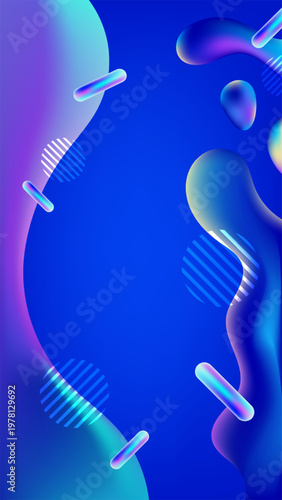 vibrant 3d liquid abstract background with iridescent fluid shapes and glossy capsules on blue backdrop for futuristic digital wallpaper and modern tech design
