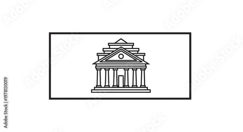 Classical Building Facade with Columns and Pediment, Architectural Outline