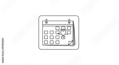 Calendar with Heart Icon and Date Highlighted, Love and Important Date Concept