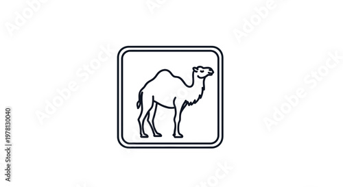 Camel Icon Silhouette in Square Frame, Desert Animal Symbol
